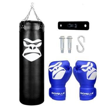 Imagem de Kit Boxe Infantil Saco Pancada 90 Cm + Luva De Muay Thai 08 Oz Menino Menina + Suporte Teto Gorilla (Azul)