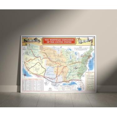 Imagem de Mapa histórico - A expansão para o oeste dos Estados Unidos 1958 - Arte de parede vintage - 61 cm x 45 cm