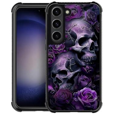Imagem de Punmada Compatível com Samsung Galaxy S23 Mobile Case Creative Acrylic Back Panel Silicone Protection Grip Especialmente projetada para Samsung Galaxy S23 Purple Skull Rose