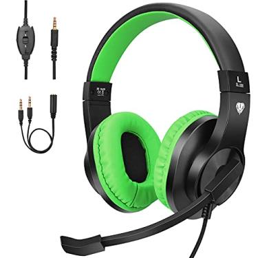 Imagem de ShinePick Fones de ouvido infantis, fones de ouvido para jogos de meninas e meninos com microfone e controle de volume para crianças adolescentes online escola, viagens (verde)