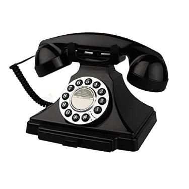 Imagem de Telefone com fio, telefones fixos retrô para casa, telefone de casa de moda antiga de linha única com toque alto para idosos, telefones antigos clássicos para escritório/hotel/escola (preto)