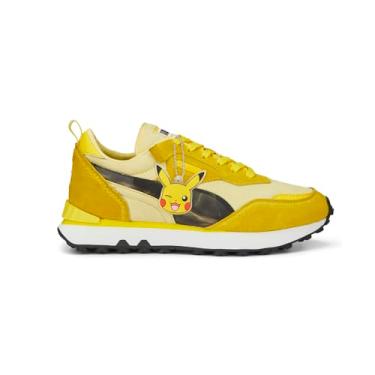 Imagem de PUMA Tênis infantil masculino Poke X Rider Fv com cadarço casual - amarelo, Branco, 6.5 Big Kid