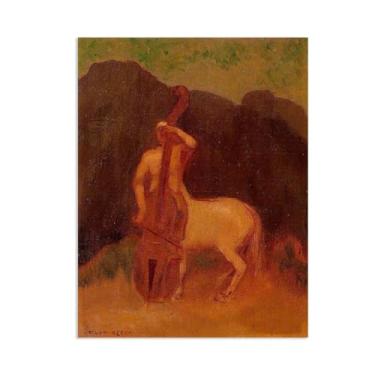 Imagem de Odilon Redon Impressões de arte em tela, centauro com violoncelo, pôsteres e reproduções de impressões famosas arte de parede em tela sala de estar decoração de casa 40 x 30 cm (16 x 12 polegadas)
