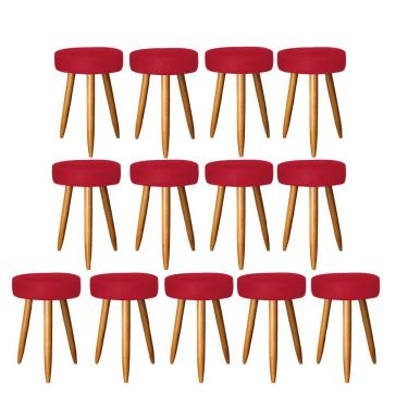 Imagem de Kit 13 Banqueta Alta Julia 50Cm Bar Cozinha Bistrô Pé Palito Castanho Suede Vermelho