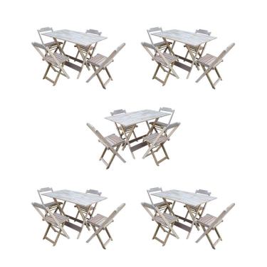Imagem de Kit 5 Conjuntos De Mesa Dobravel Com 4 Cadeiras De Madeira 120X70 Para Restaurante E Bar - Sem Pintu