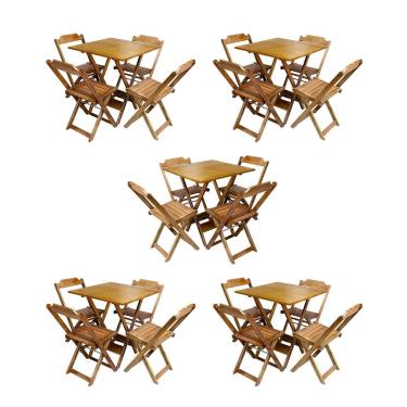 Imagem de Kit 5 Conjuntos De Mesa Dobravel Com 4 Cadeiras De Madeira 70X70 Para Restaurante E Bar - Mel