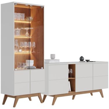 Imagem de Kit Para Sala De Jantar Buffet íris Com Cristaleira Martin C04 Off White Matte Freijó - Lyam
