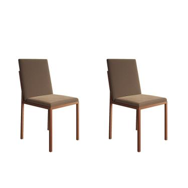 Imagem de Kit 2 Cadeiras De Jantar Estofadas Mônaco Base Cobre Veludo Marrom - Cor: Preto