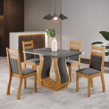 Imagem de Mesa De Jantar Retangular Vic 120x80cm Com 4 Cadeiras Sicilia Mel- Cinza Brilho- Grafite