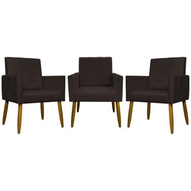 Imagem de Kit 3 Poltronas Decorativas Confortáveis Mari - Marrom Suede