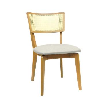 Imagem de Cadeira Fendy Madeira Maciça Encosto Telinha Assento Estofado Linho Natural Bege