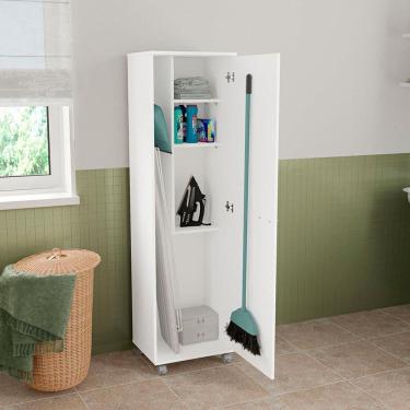 Imagem de Armário Multiuso Politorno Pompeia 1 Porta Suporte Vassoura Branco