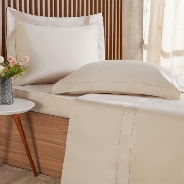 Imagem de Jogo De Cama Queen 4 Pçs Ricamo 300 Fios 100% Algodão 160x200x40cm Biscuit