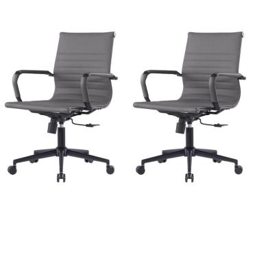 Imagem de Kit 2 Cadeiras Escritório Manhattan Black Esteirinha Diretor Fratini Pu Cinza Base Rodízio Preto