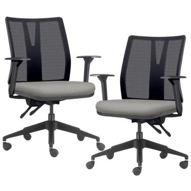 Imagem de Kit 2 Cadeiras De Escritório Giratória Diretor Flow F02 Base Preta Crepe Cinza - Lyam Decor