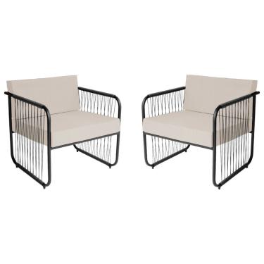 Imagem de Conjunto 2 Poltronas área Externa Fibra Sintética Córdova Preto-branco