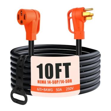 Imagem de ZEMIRO CHARGE Cabo De Extensão Externo Rv/Ev 10 Pés E 50 Amperes, 4 Pinos, 250 Volts, Nema 14-50P A 14-50R, Adequado Para Trailers Rv, Campers, Tesla Modelo 3/S/X/Y, Bitola Awg Stw Serviço Pesado, U