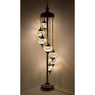 Imagem de GOGERS Kit De Luminária Chão Turco Marroquino Faça Você Mesmo Com 7 Grandes Globos Vidro Em Mosaico, Estilo Vintage Boêmio Tiffany, Decorativo (Branco E Colorido)
