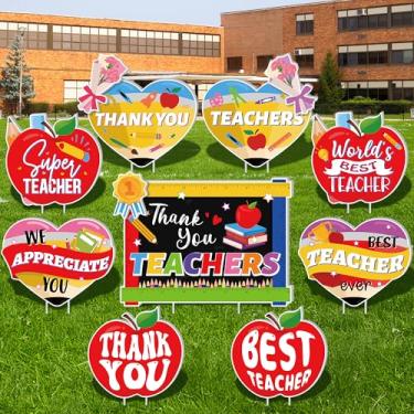 Imagem de HOVACY 12 Peças Decorações De Agradecimento A Professores, Placas Quintal Com Estacas, Materiais Para Festa Maçãs, Corações, Decoração Papelão Preto Ambientes Internos, Externos, Escola, Gramado, Ja