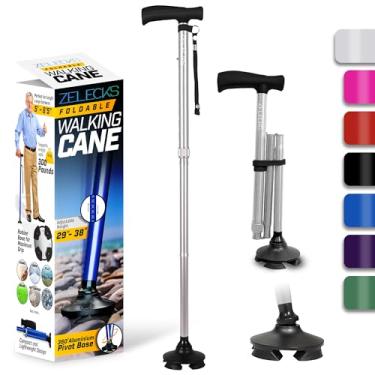 Imagem de ZELECKS Bengala Para Mulheres E Homens - Dobrável Ajustável Autoportante Com Alça Em T Base Giratória De 360 Graus, Leve Idosos