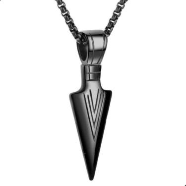 Imagem de Cordão Viking Masculino Pingente Flecha de Thor em Aço Inoxidável – Colar Nórdico Ponta de Lança Inox Amuleto de Proteção e Coragem – Estilo Tribal Medieval – Presente Para Amigo (Preto, 60cm)