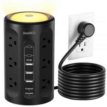 Imagem de SMALLRT Filtro De Linha Com Protetor Contra Surtos, Torre 5 Portas Usb E Luz Noturna, Cabo Extensão 3 Metros, 12 Tomadas Ca Múltiplas