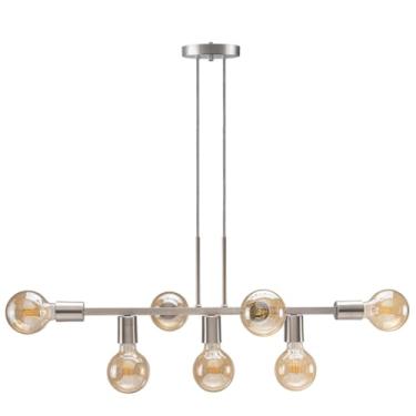 Imagem de Pendente Lustre 7 Lâmpadas para Sala de Jantar e Comércio 68cm Estilo Moderno e Funcional(Verniz)