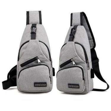 Imagem de Mochila Transversal Unissex Carregamento USB Cinza com Compartimentos 