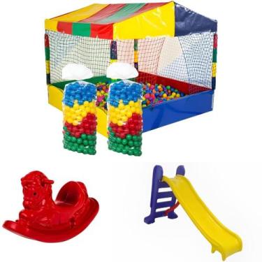 Imagem de Kit Piscina de Bolinhas 1,50m 1000 Bolinhas Escorregador Médio Gangorr