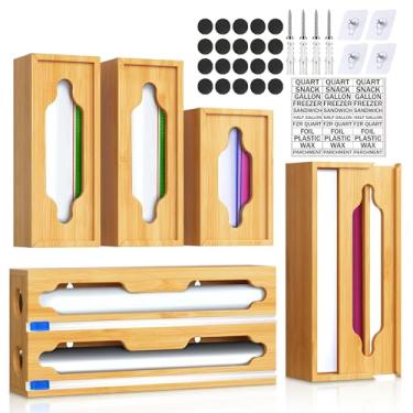 Imagem de YITOBA Organizador de saco ziplock 6 em 1 com folha e organizador de plástico para embrulho, dispensador de alumínio estendido, organizador de saco de bambu para gaveta, organizador de saco de armazenamento para galão, quarto, sanduíche