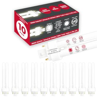 Imagem de GoodBulb Lâmpadas Fluorescentes Compactas De 18 Watts, 4 Pinos, Base G24Q-2, 3500K, Branco Neutro, W, Alto Rendimento, 1200 Lúmens, Tubo Duplo, Plug-In, Pacote Com 10