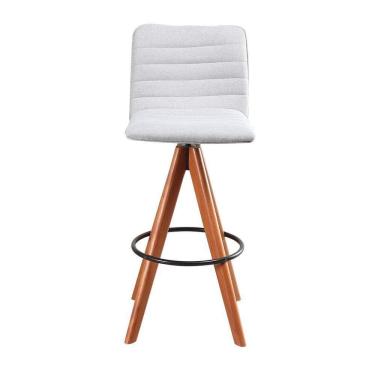 Imagem de Banqueta Giratória Com Encosto Estofado E Base Em Madeira Castanho – Lucy Exclusiva Linho Alumínio