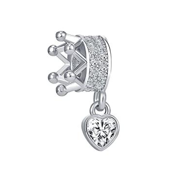 Imagem de QeenseKc Pingente de pingente de coração com coroa real e laço para garrafa de vinho casado para pulseira Pandora, Metal Cristal Strass, Cristal sintético,