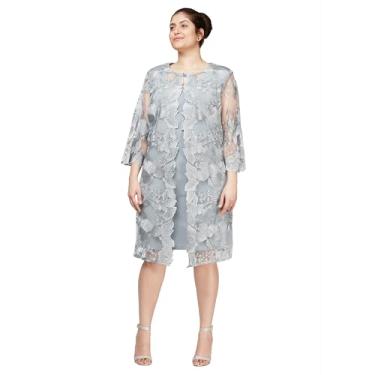 Imagem de Alex Evenings Vestido feminino plus size midi gola redonda com jaqueta, Pomba, 25 Plus Size