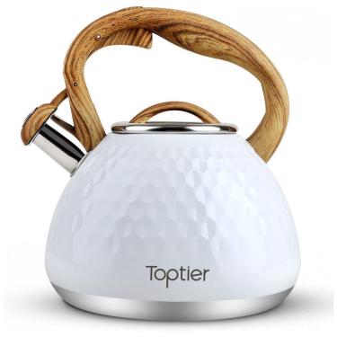 Imagem de Chaleira de Chá 2.7L em Aço Inoxidável com Apito, Branca, TOPTIER, Branco