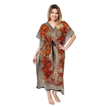 Imagem de Vestido Kaftan Longa Feminino Moda Hippie Boho Ajustável Plus Size - L