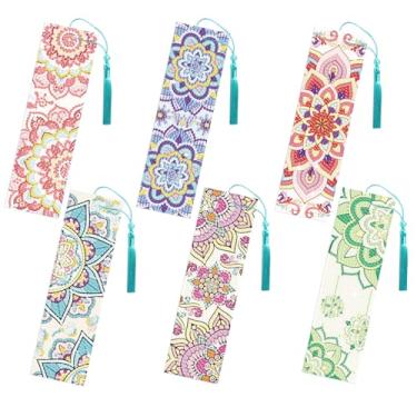 Imagem de FREEBLOSS Kit de marcadores de página de pintura de diamante, 6 peças, kit de marcadores de página com 6 pingentes de cristal para iniciantes, padrão mandala 5,6 cm x 19,3 cm