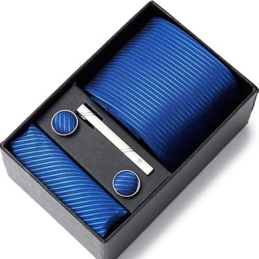 Imagem de Conjunto De Gravata Masculina Gravata De Seda Quadrados De Bolso Clipes De Gravata Abotoaduras Para Homens Caixa De Presente, H, One Size