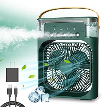 Imagem de NTMY Ventilador de ar condicionado portátil, mini refrigerador de ar evaporativo com luz LED de 7 cores, temporizador de 1/2/3 H, 3 velocidades de vento e 3 modos de spray para escritório, casa, dormitório, viagem (verde)