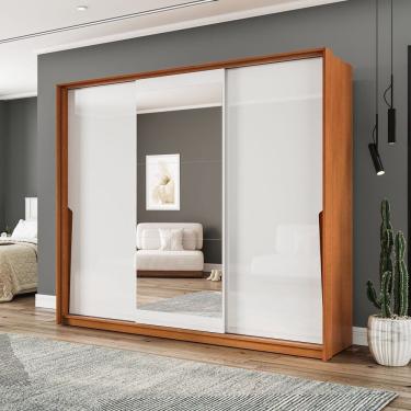 Imagem de Guarda Roupa 3 Portas De Correr 4 Gavetas Com Espelho Porto Freijó/branco