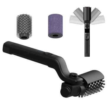 Imagem de Nova escova elétrica para churrasco, escova de limpeza recarregável, carrega duas escovas de limpeza de substituição, acessórios para churrasqueira, preto