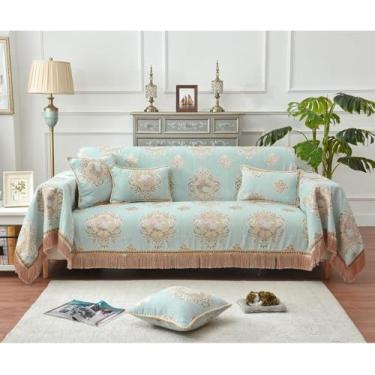 Imagem de Manta De Chenille Com Borlas, Capa De Sofá Jacquard, Colcha, Grandes Mantas Para Sofá, Cadeira, Cama Presente, Teal, 185x230cm