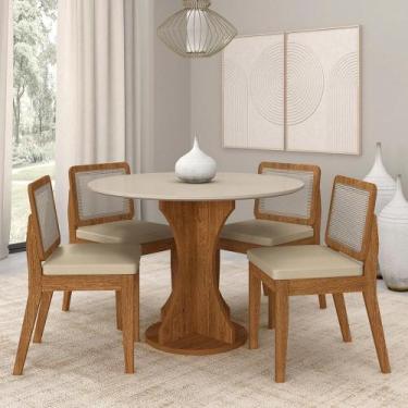 Imagem de Mesa Redonda Andria 4 Cadeiras Sextavadas Freijó/off/material sintétic