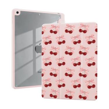 Imagem de Capa Cherry Bowknot para iPad mini 7 (A17 Pro) 2024/iPad Mini 6 2021 de 8,3 polegadas com suporte para lápis, suporte de três dobras, capa feminina de couro rosa, capa traseira transparente, despertar