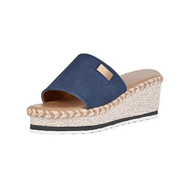 Imagem de Sandálias femininas de cunha mule, Moda, Open Toe, Sandálias femininas plataforma, respirável, antiderrapante, chinelos de praia, para saias longas, saias curtas, calças casuais(Blue,43 EU)