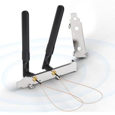 Imagem de Bingfu Antena macho WiFi 2,4 GHz 5,8 GHz 8dBi RP-SMA + cabo fêmea RG178 U.FL para RP-SMA, pacote com 2 + capa de slot PCI para roteador WiFi, adaptador de placa de rede PCIE Mini PCI Express PCIE