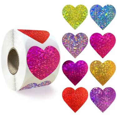 Imagem de 500 pçs adesivos de coração rolo de 3,8 cm grande vinil glitter adesivos para crianças 8 cores laser corações etiqueta etiqueta autoadesivo sala de aula recompensa decalques à prova d'água para