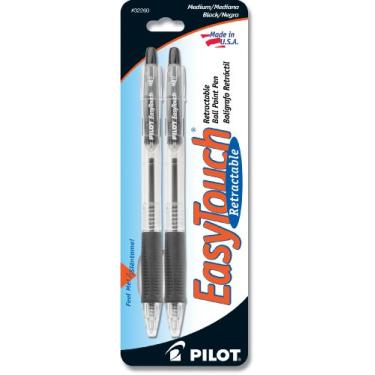 Imagem de PILOT EasyTouch Canetas esferográficas recarregáveis e retráteis, ponta média, tinta preta, pacote com 2 (32260)