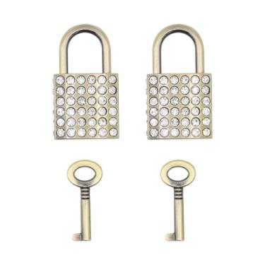 Imagem de Joyangy Pacote com 2 cadeados decorativos de bronze, mini fechaduras quadradas de liga de zinco para bagagem/armários/joias
