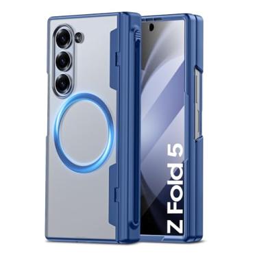 Imagem de Spugan Capa para Samsung Galaxy Z Fold 5 com suporte Mag-Safe e S Pen e capa de dobradiça e proteção de tela, capa de telefone translúcida fosca forte magnética flexível TPU à prova de choque para